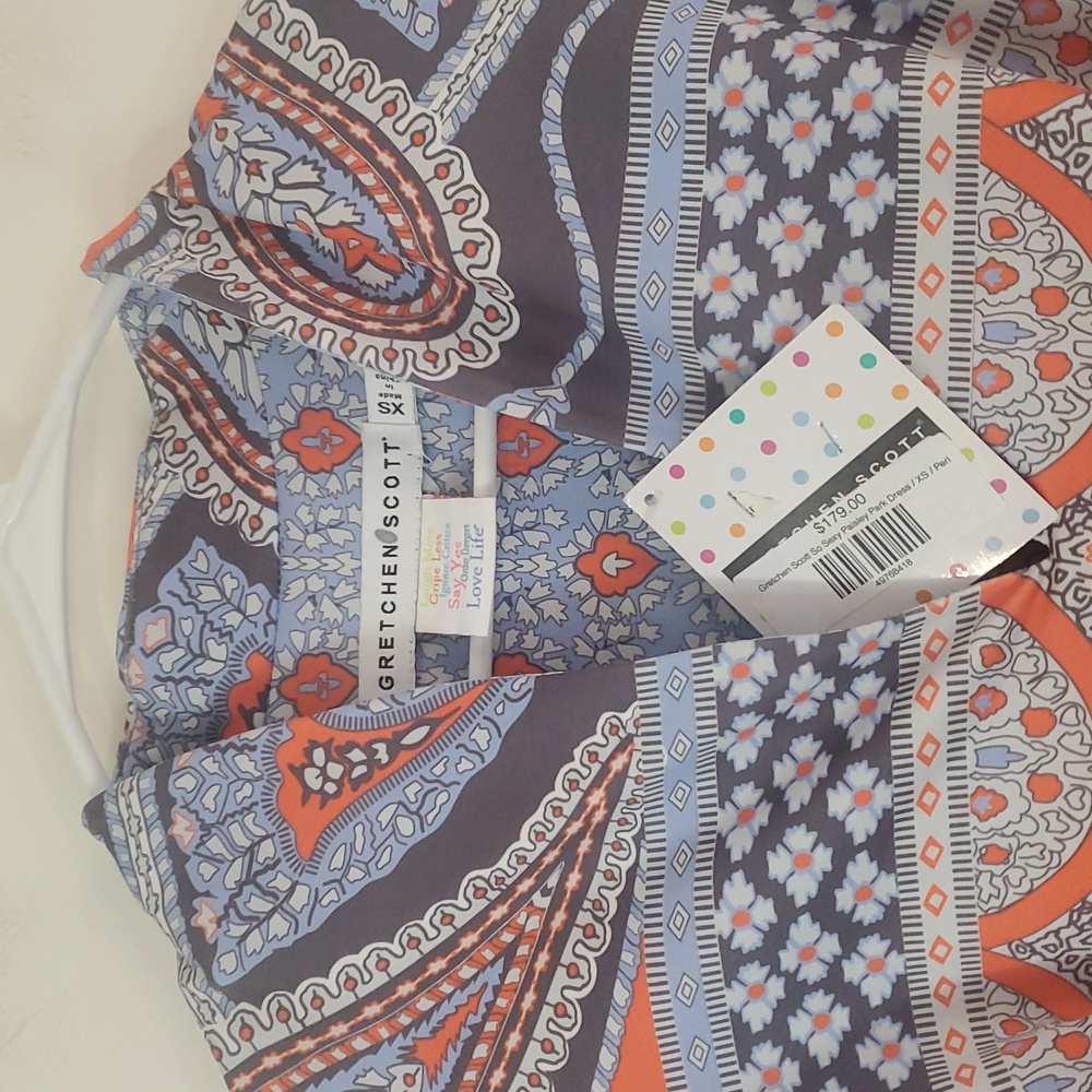 NWT Gretchen Scott So Sexy Paisley Park Dress Size XS V-Neck Mini Elastic Waist - Picture 2 of 10